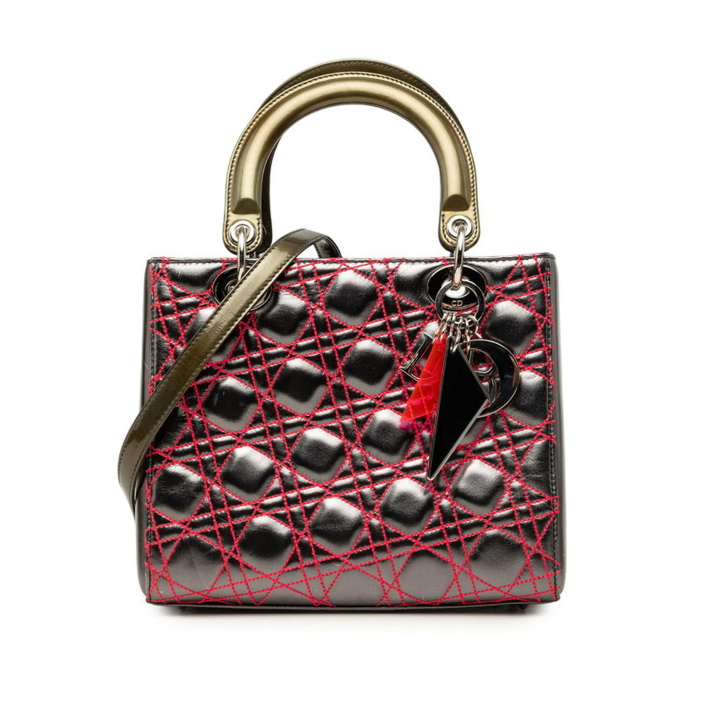 Christian Dior Dior Cannage Lady Anselm Lyle Handbag Shoulder Bag 2-Way Metal...